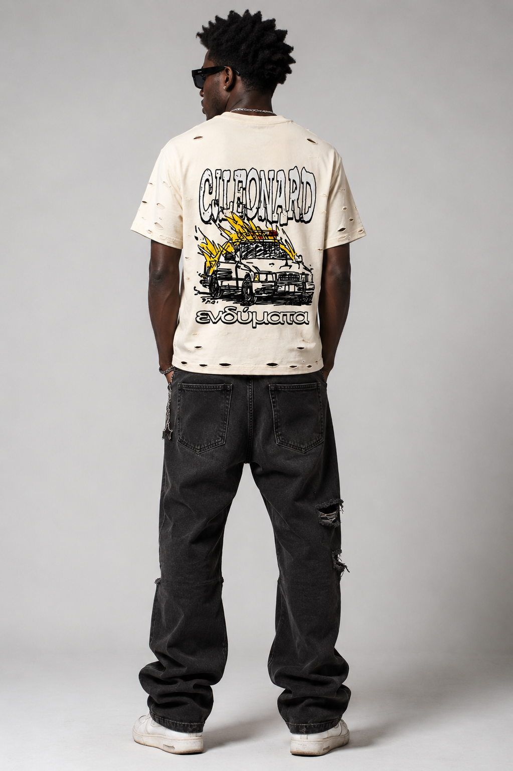 Off White Mass Destruction Distressed Tee (Ships Immediately)