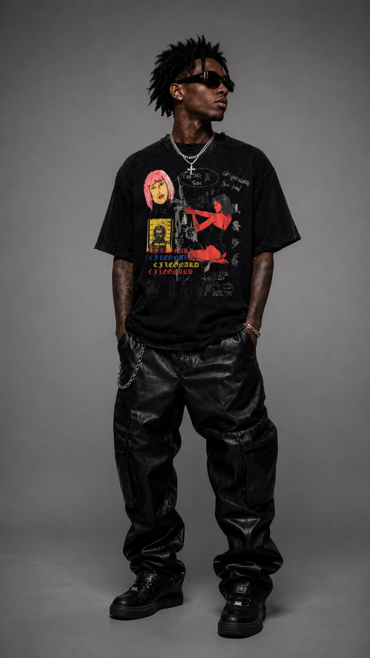 Black Distressed Fantasy & Fun Tee (Ships Immediately)