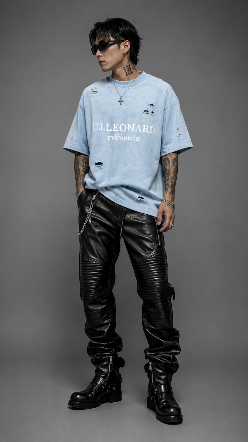 Blue Signature Distressed Tee (Ships Immediately)