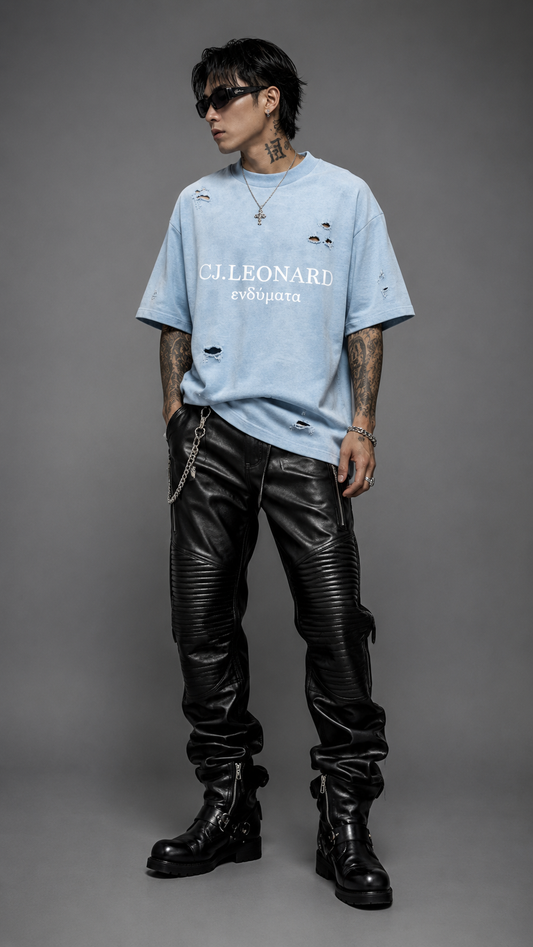 Blue Signature Distressed Tee (Ships Immediately)