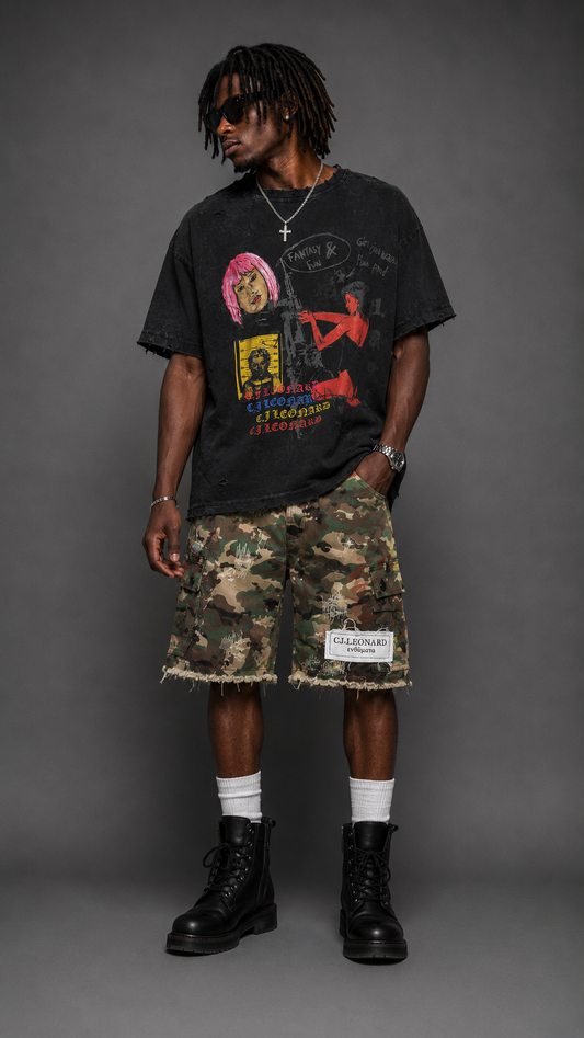Camo Distressed Shorts (Ships Immediately)