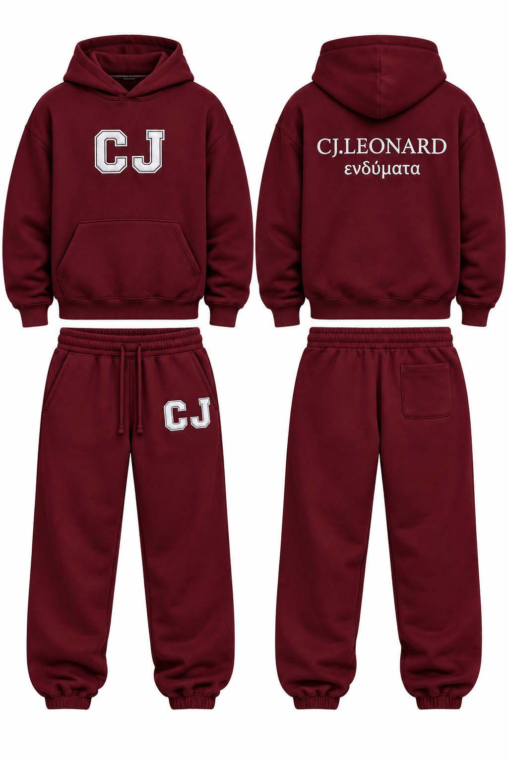 Burgundy CJ Embroidery Sweatsuit(Ships October 3)