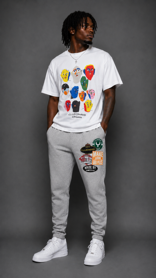 Grey Patched Stamps Sweat Pant