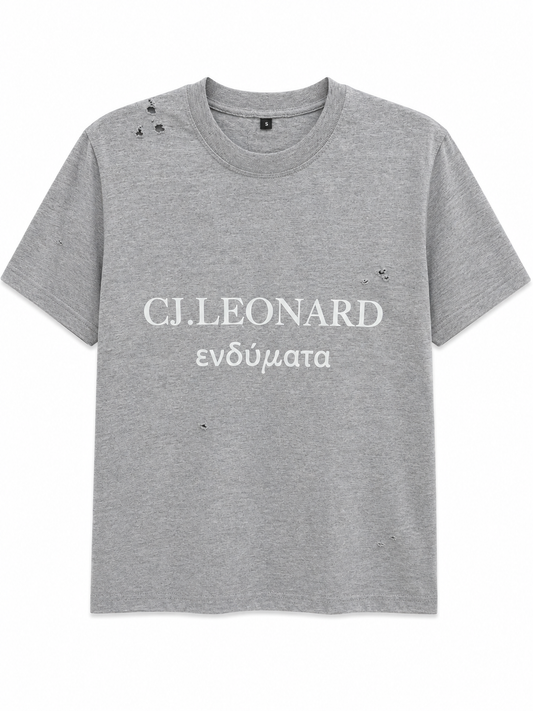 Grey Signature Distressed Tee (Ships Immediately)