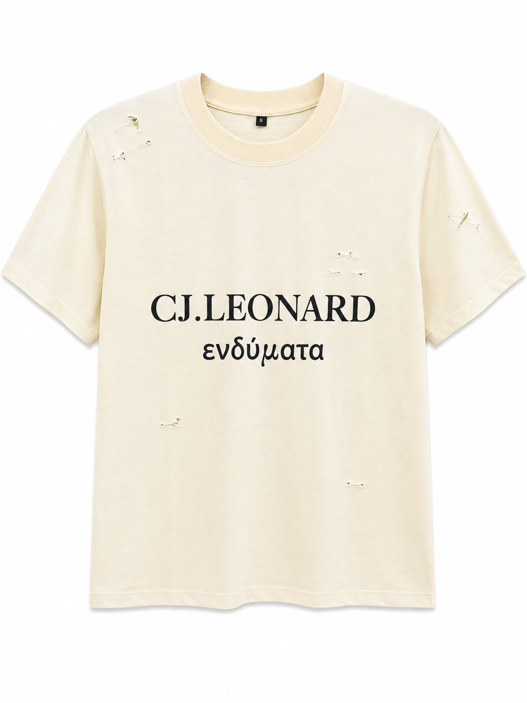 Cream Signature Distressed Tee (Ships Immediately)