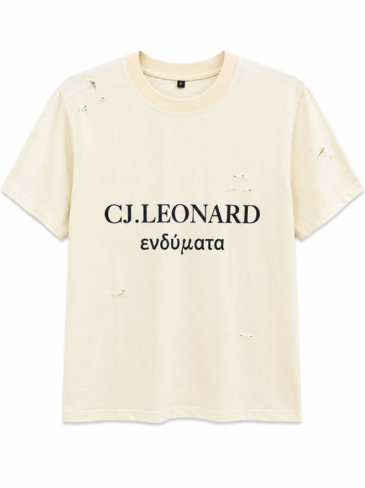 Cream Signature Distressed Tee (Ships Immediately)