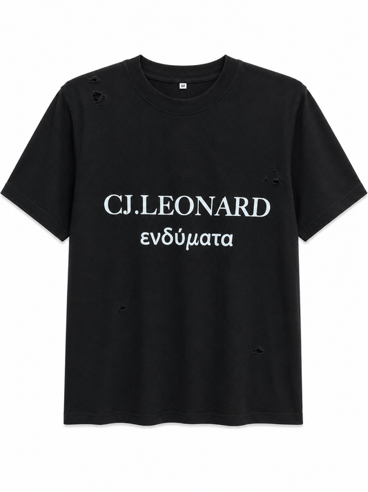 Black Signature Distressed Tee (Ships Immediately)