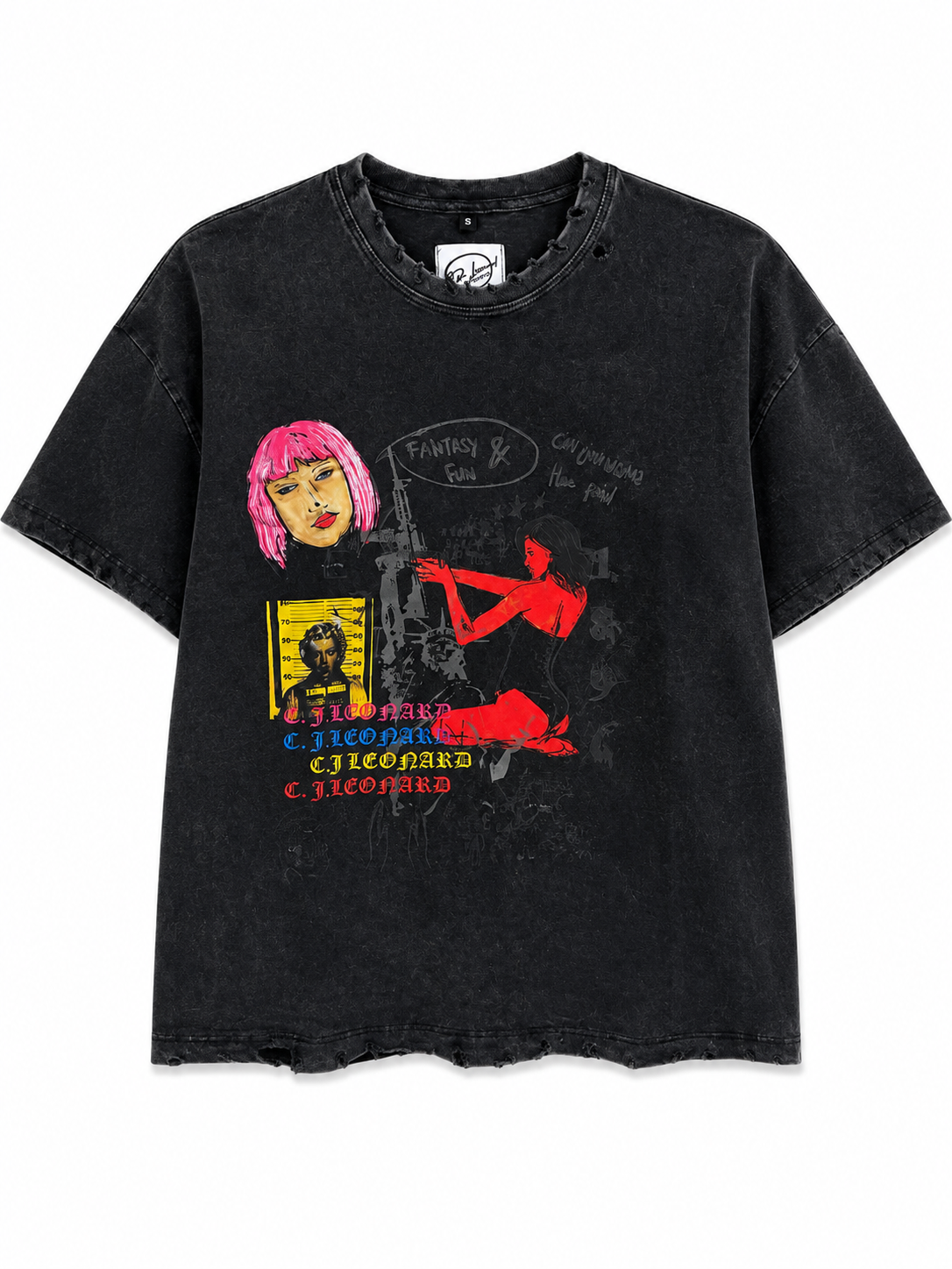 Black Distressed Fantasy & Fun Tee (Ships Immediately)