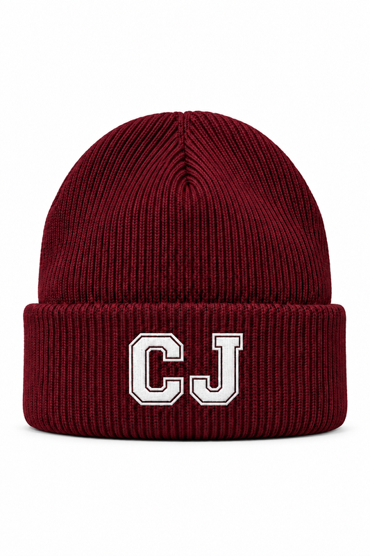 Burgundy CJ Embroidery Beanie (Ships October 3)